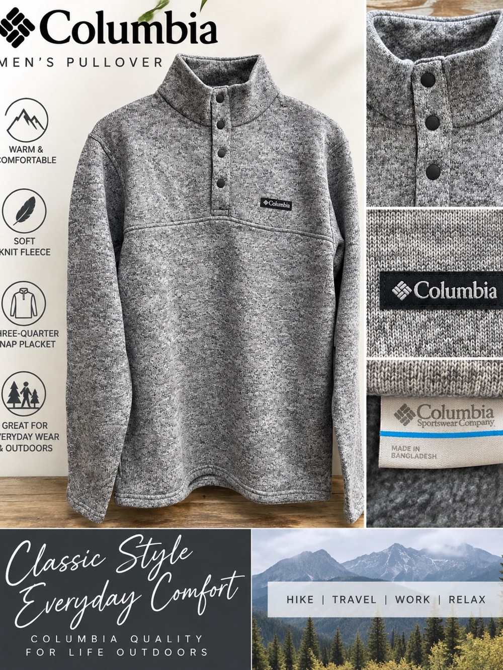 Columbia Men’s Alto Pass Half Snap Fleece Pullover – Size Small – NWT